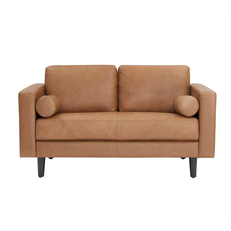 Canapé 2 places de luxe en cuir de vachette avec coussins fermes, design spacieux pour 2 personnes et coussins traversins