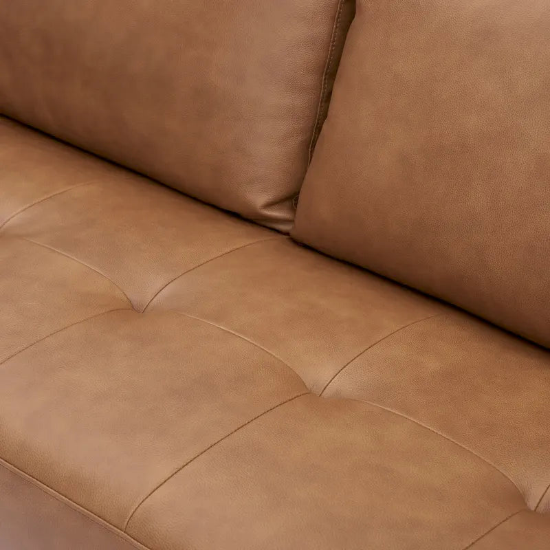 Canapé 2 places de luxe en cuir de vachette avec coussins fermes, design spacieux pour 2 personnes et coussins traversins