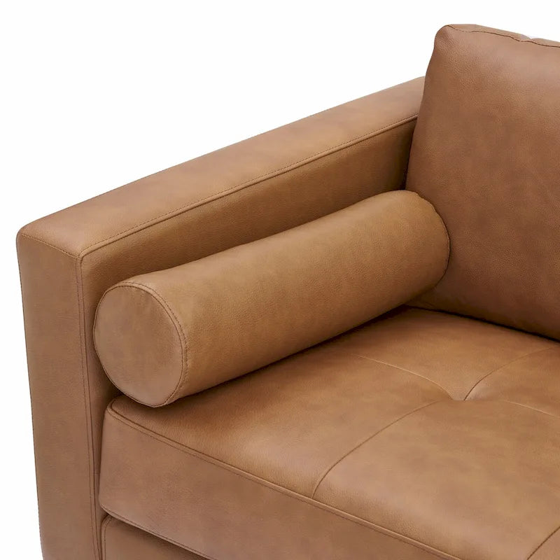 Canapé 2 places de luxe en cuir de vachette avec coussins fermes, design spacieux pour 2 personnes et coussins traversins