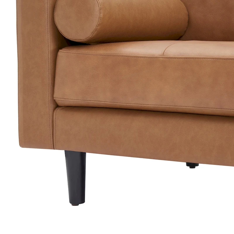 Canapé 2 places de luxe en cuir de vachette avec coussins fermes, design spacieux pour 2 personnes et coussins traversins