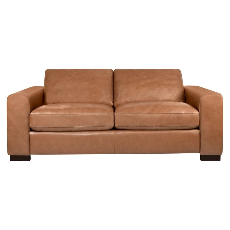 Canapé 2 places de luxe en cuir de vachette avec coussins fermes, design spacieux pour 2 personnes et coussins traversins