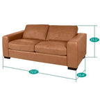 Canapé 2 places de luxe en cuir de vachette avec coussins fermes, design spacieux pour 2 personnes et coussins traversins
