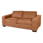 Canapé 2 places de luxe en cuir de vachette avec coussins fermes, design spacieux pour 2 personnes et coussins traversins