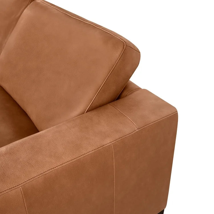 Canapé 2 places de luxe en cuir de vachette avec coussins fermes, design spacieux pour 2 personnes et coussins traversins