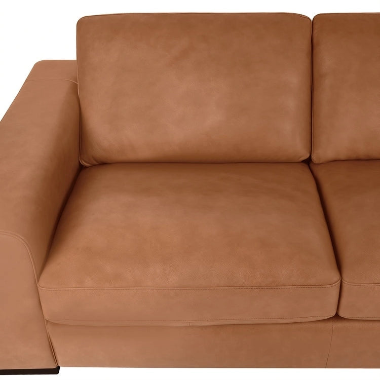Canapé 2 places de luxe en cuir de vachette avec coussins fermes, design spacieux pour 2 personnes et coussins traversins