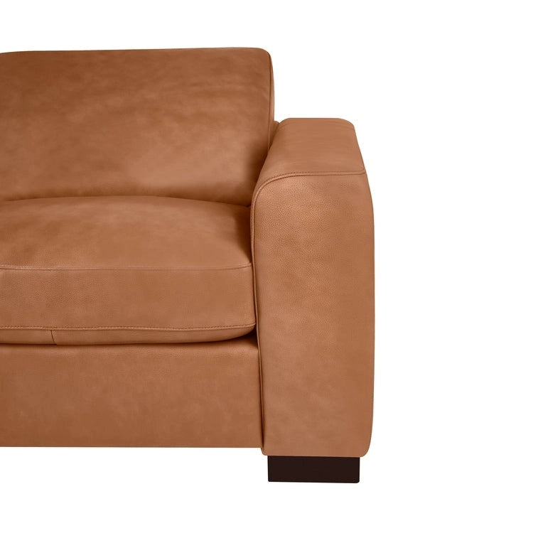 Canapé 2 places de luxe en cuir de vachette avec coussins fermes, design spacieux pour 2 personnes et coussins traversins