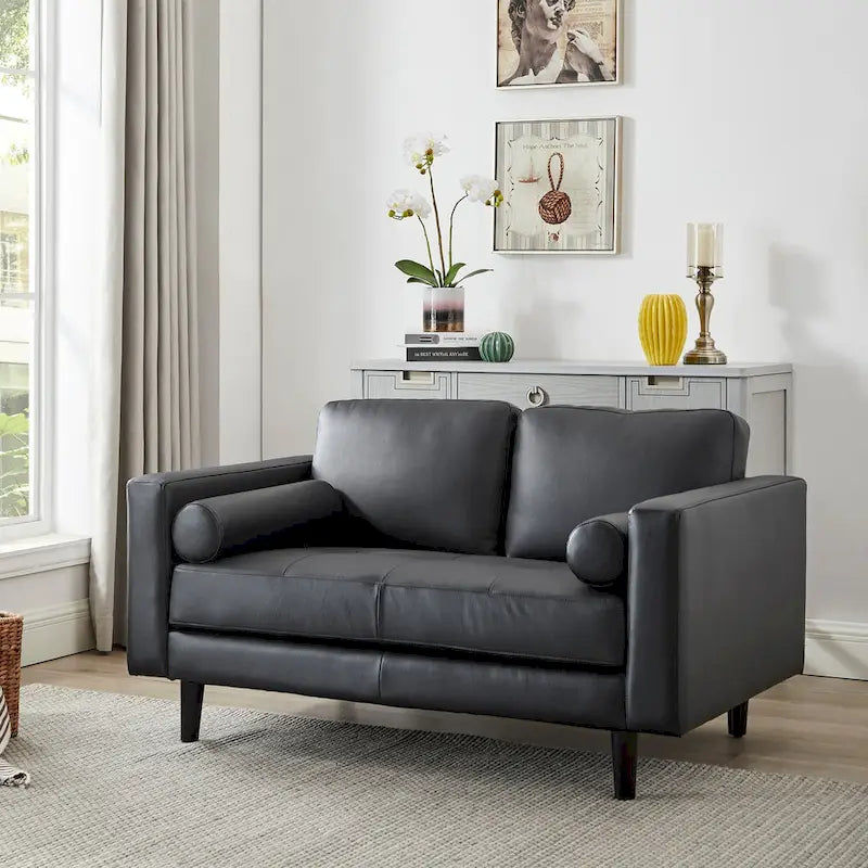 Canapé 2 places de luxe en cuir de vachette avec coussins fermes, design spacieux pour 2 personnes et coussins traversins