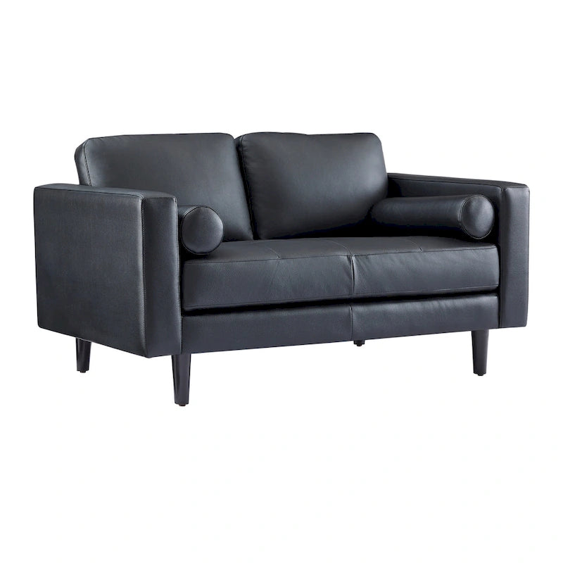 Canapé 2 places de luxe en cuir de vachette avec coussins fermes, design spacieux pour 2 personnes et coussins traversins