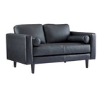 Canapé 2 places de luxe en cuir de vachette avec coussins fermes, design spacieux pour 2 personnes et coussins traversins