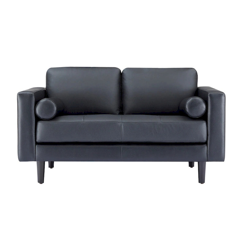 Canapé 2 places de luxe en cuir de vachette avec coussins fermes, design spacieux pour 2 personnes et coussins traversins