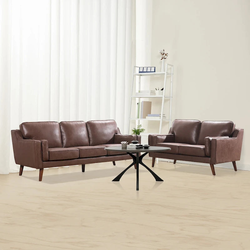 Skórzana sofa dwuosobowa w stylu mid-century z tapicerowaną poduszką 5.9