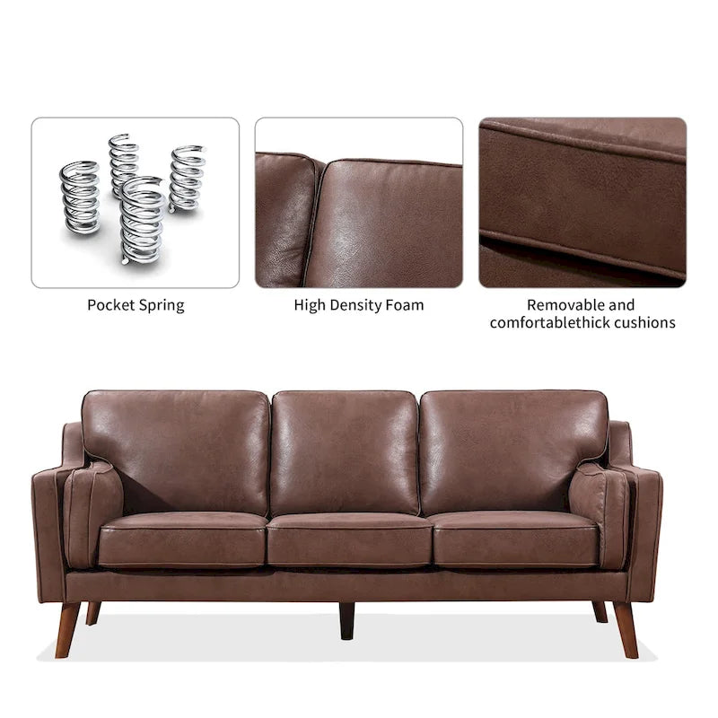 Skórzana sofa dwuosobowa w stylu mid-century z tapicerowaną poduszką 5.9