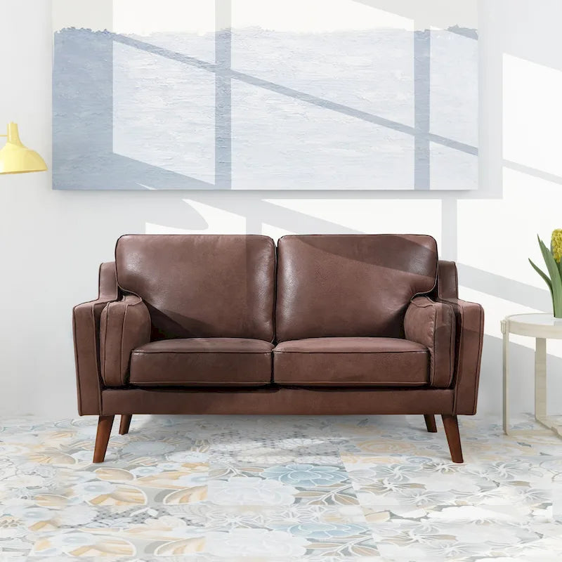 Skórzana sofa dwuosobowa w stylu mid-century z tapicerowaną poduszką 5.9