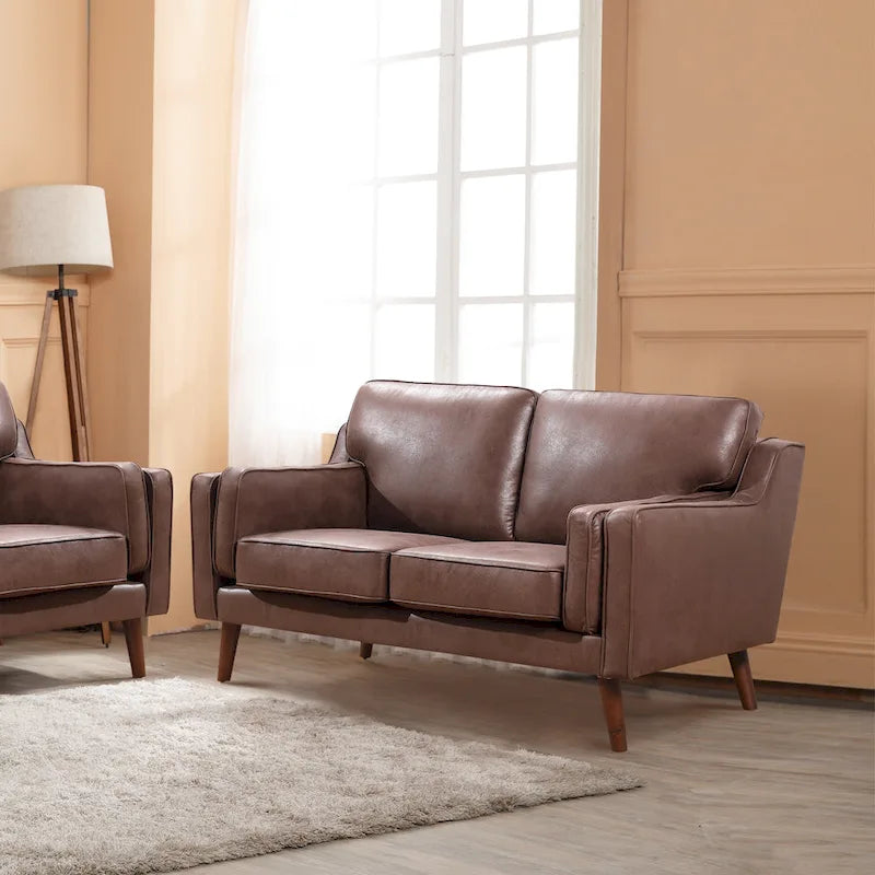 Skórzana sofa dwuosobowa w stylu mid-century z tapicerowaną poduszką 5.9