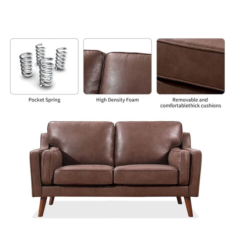 Skórzana sofa dwuosobowa w stylu mid-century z tapicerowaną poduszką 5.9