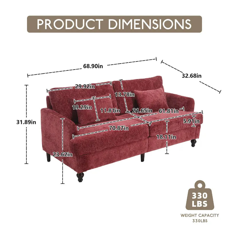 HOMEFUN moderne chenille-loveseat, gestoffeerde 2-zitsloveseat, moderne bank