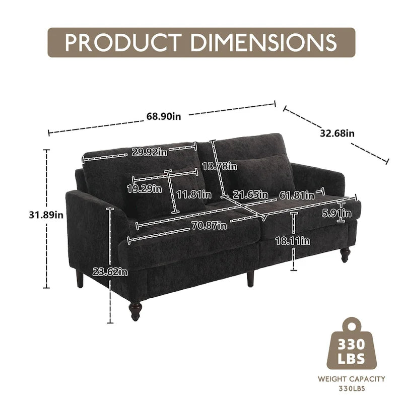 HOMEFUN moderne chenille-loveseat, gestoffeerde 2-zitsloveseat, moderne bank