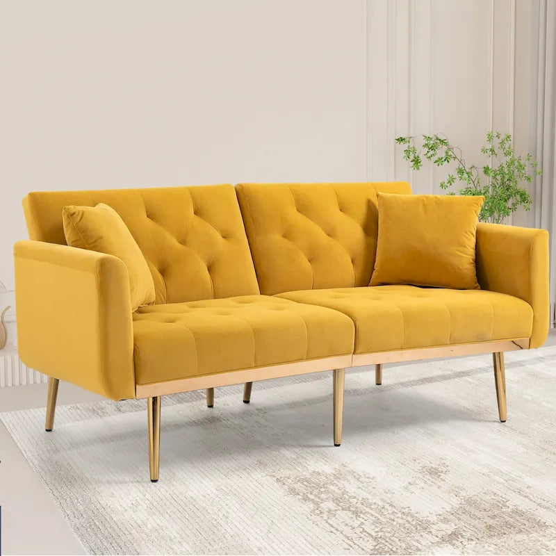 Fluwelen gestoffeerde gecapitonneerde loveseat-slaapbank met roségouden poten