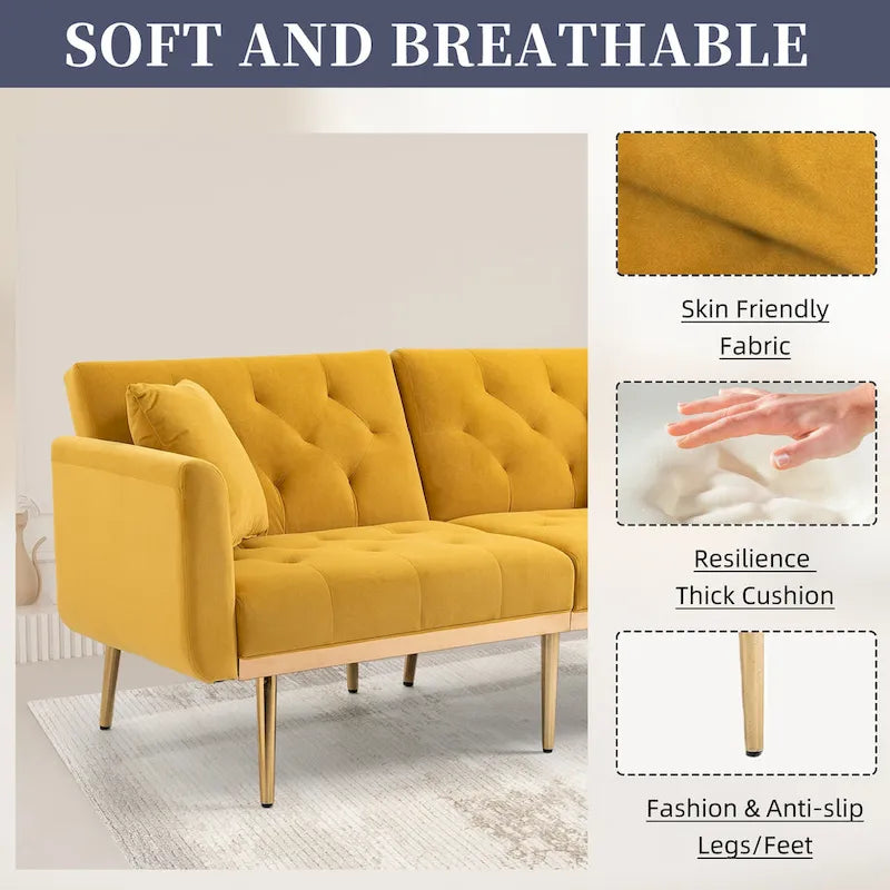 Fluwelen gestoffeerde gecapitonneerde loveseat-slaapbank met roségouden poten