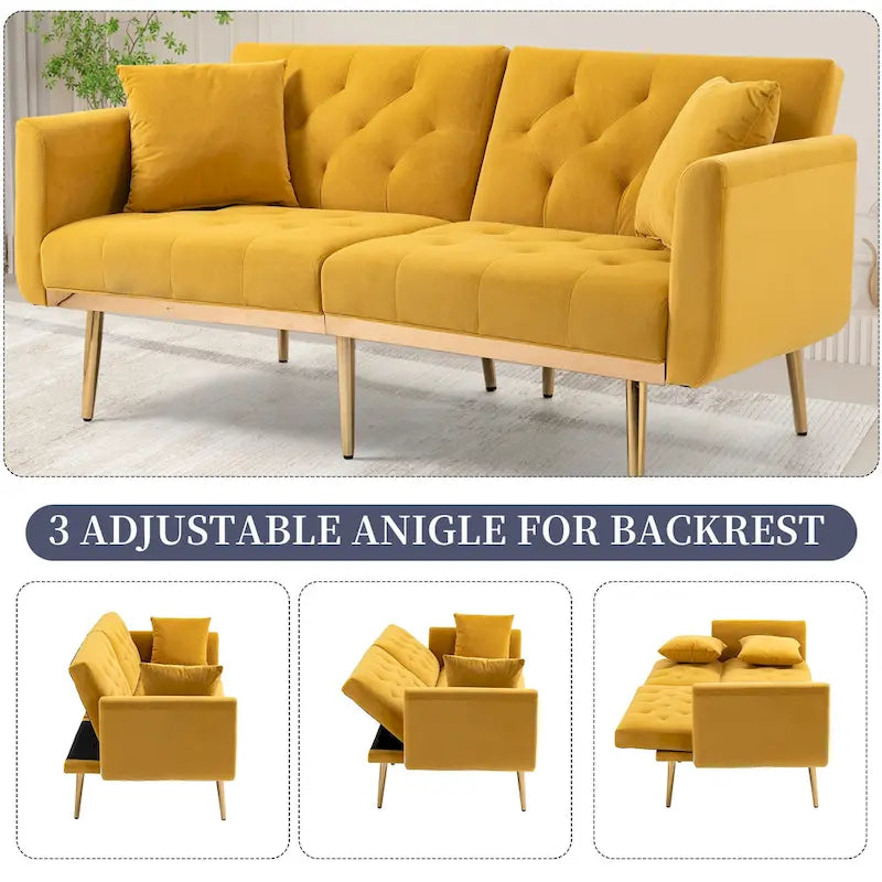 Fluwelen gestoffeerde gecapitonneerde loveseat-slaapbank met roségouden poten