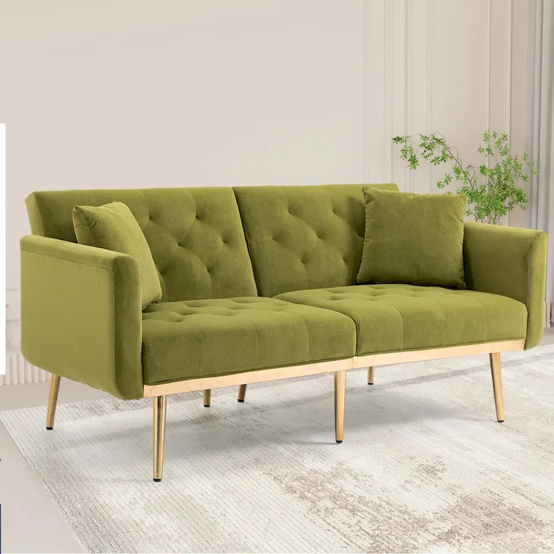 Fluwelen gestoffeerde gecapitonneerde loveseat-slaapbank met roségouden poten