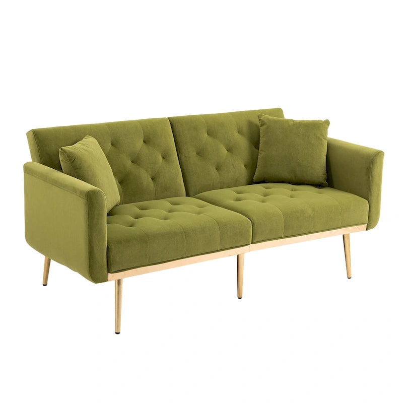 Fluwelen gestoffeerde gecapitonneerde loveseat-slaapbank met roségouden poten