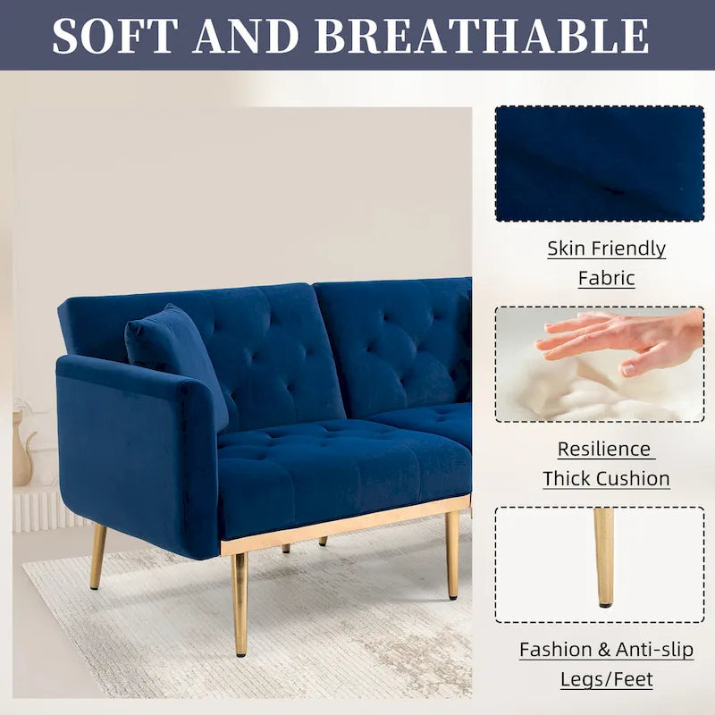 Fluwelen gestoffeerde gecapitonneerde loveseat-slaapbank met roségouden poten