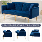 Fluwelen gestoffeerde gecapitonneerde loveseat-slaapbank met roségouden poten