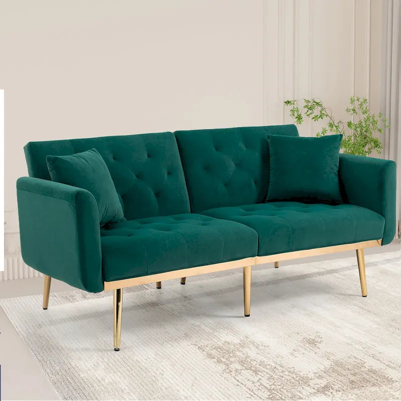 Fluwelen gestoffeerde gecapitonneerde loveseat-slaapbank met roségouden poten