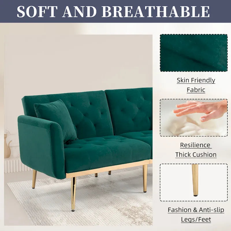 Fluwelen gestoffeerde gecapitonneerde loveseat-slaapbank met roségouden poten