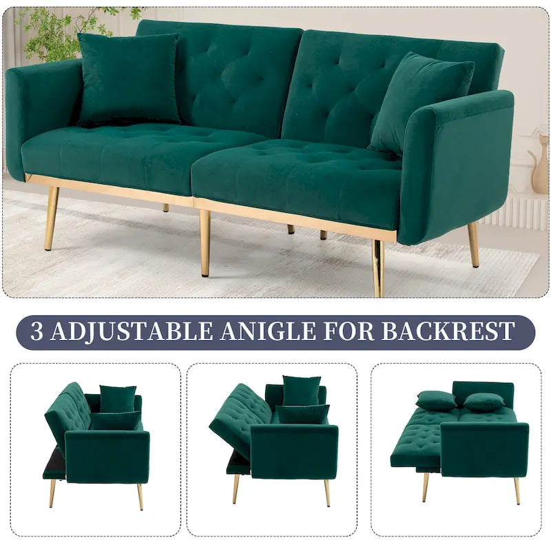 Fluwelen gestoffeerde gecapitonneerde loveseat-slaapbank met roségouden poten