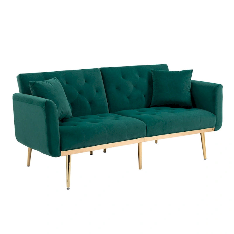 Fluwelen gestoffeerde gecapitonneerde loveseat-slaapbank met roségouden poten