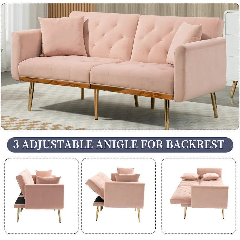 Fluwelen gestoffeerde gecapitonneerde loveseat-slaapbank met roségouden poten