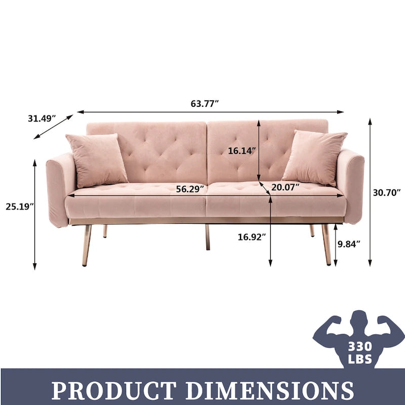 Fluwelen gestoffeerde gecapitonneerde loveseat-slaapbank met roségouden poten