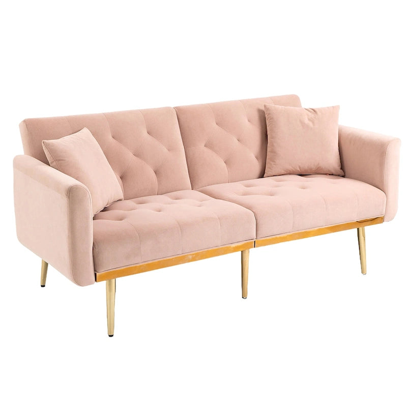 Fluwelen gestoffeerde gecapitonneerde loveseat-slaapbank met roségouden poten