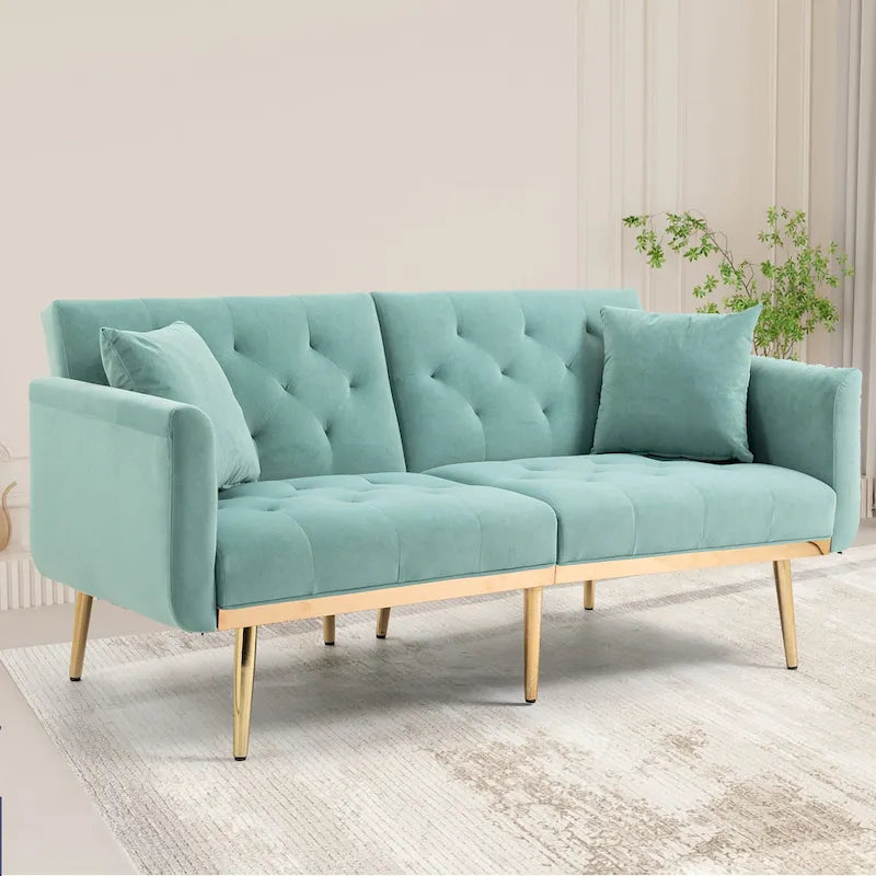 Fluwelen gestoffeerde gecapitonneerde loveseat-slaapbank met roségouden poten