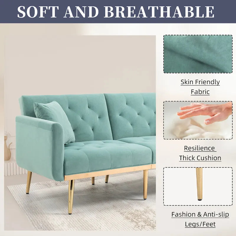 Fluwelen gestoffeerde gecapitonneerde loveseat-slaapbank met roségouden poten
