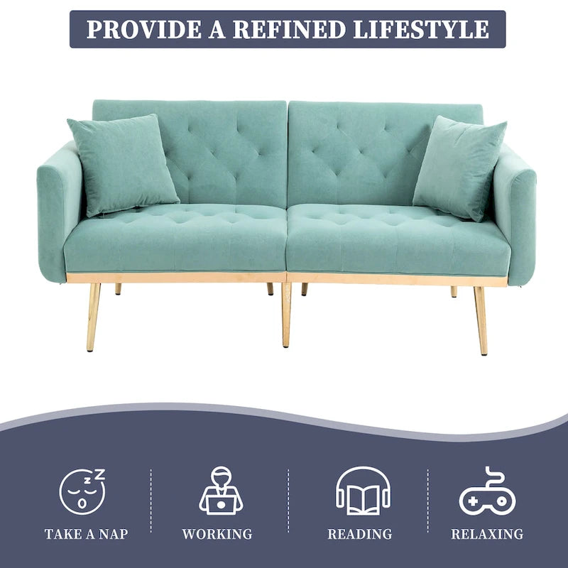 Fluwelen gestoffeerde gecapitonneerde loveseat-slaapbank met roségouden poten