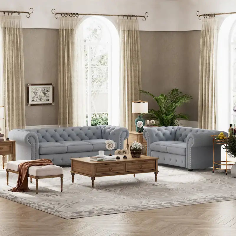Corvus Aleksis 2-teiliges Chesterfield-Sofa- und Loveseat-Set mit Knopftuftung und gerollten Armlehnen