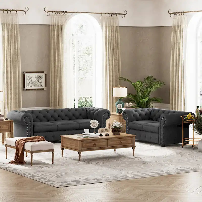 Corvus Aleksis 2-teiliges Chesterfield-Sofa- und Loveseat-Set mit Knopftuftung und gerollten Armlehnen
