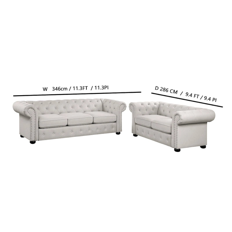 Corvus Aleksis 2-teiliges Chesterfield-Sofa- und Loveseat-Set mit Knopftuftung und gerollten Armlehnen