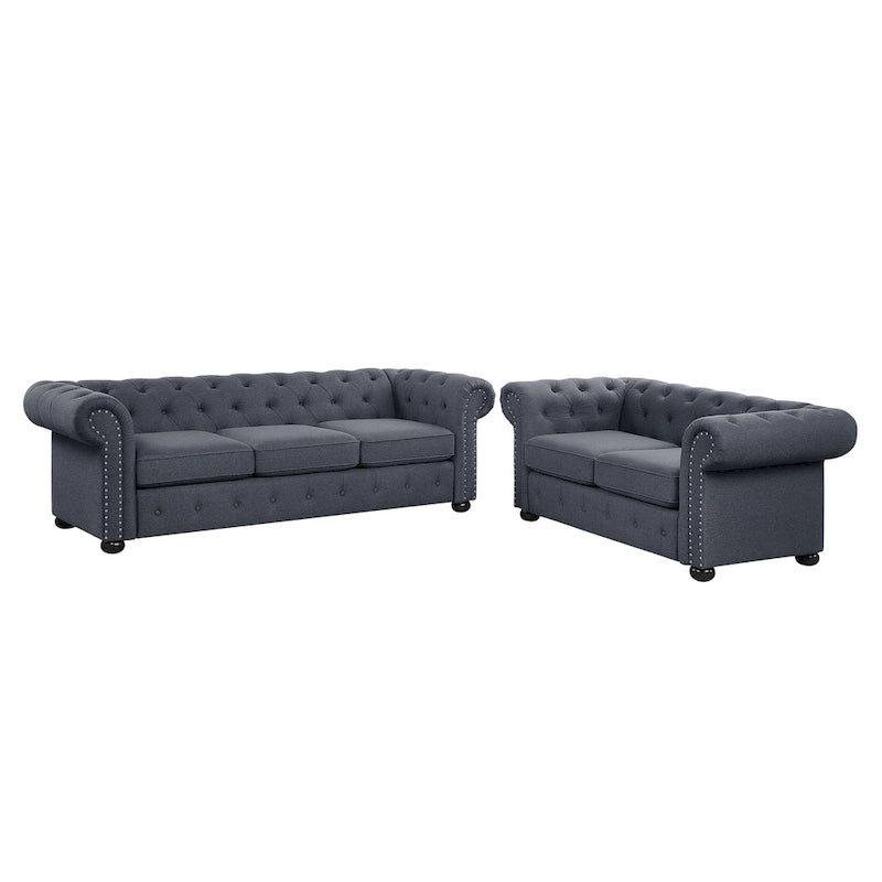 Corvus Aleksis 2-teiliges Chesterfield-Sofa- und Loveseat-Set mit Knopftuftung und gerollten Armlehnen