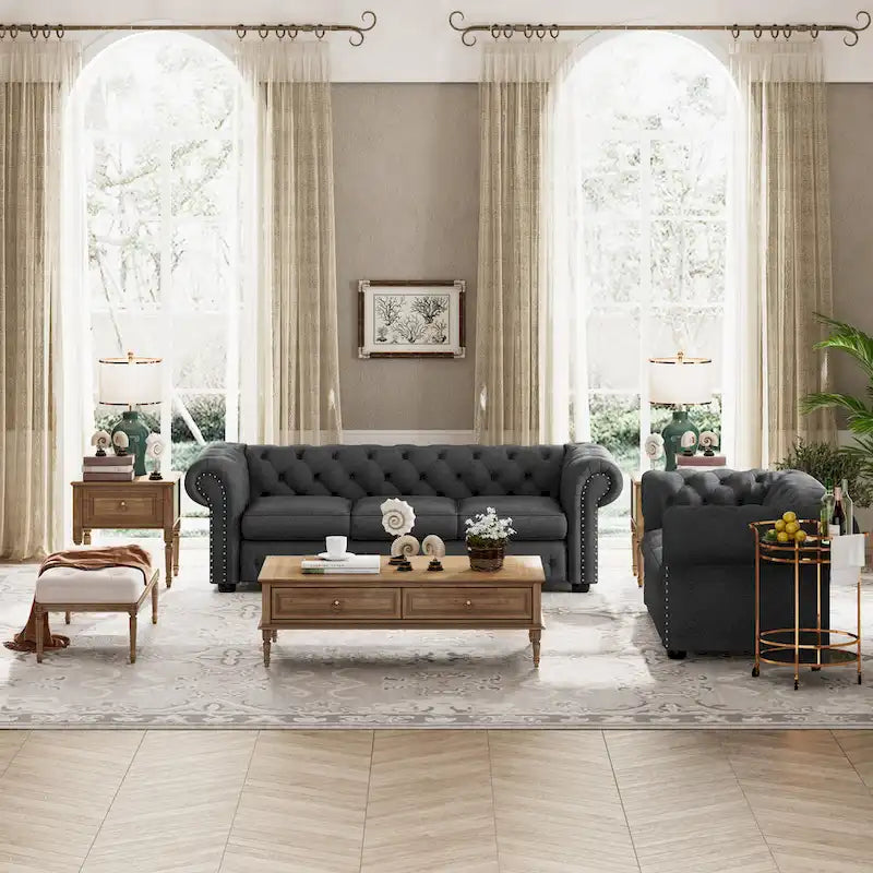 Corvus Aleksis 2-teiliges Chesterfield-Sofa- und Loveseat-Set mit Knopftuftung und gerollten Armlehnen