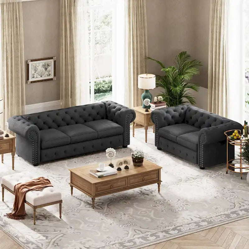 Corvus Aleksis 2-teiliges Chesterfield-Sofa- und Loveseat-Set mit Knopftuftung und gerollten Armlehnen