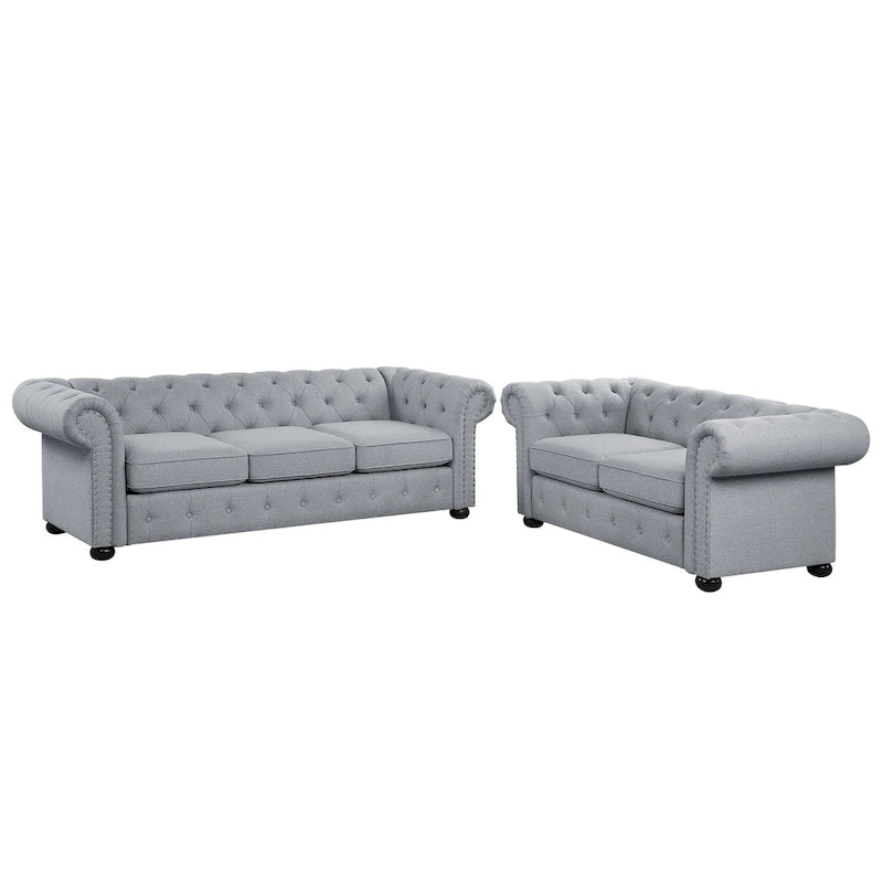 Corvus Aleksis 2-teiliges Chesterfield-Sofa- und Loveseat-Set mit Knopftuftung und gerollten Armlehnen