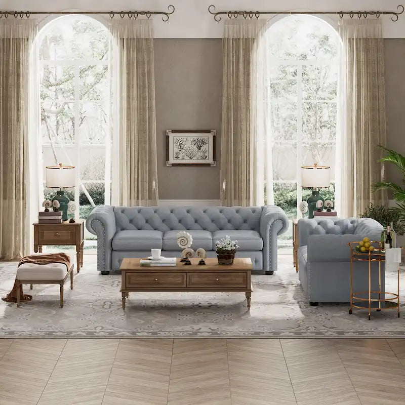 Corvus Aleksis 2-teiliges Chesterfield-Sofa- und Loveseat-Set mit Knopftuftung und gerollten Armlehnen