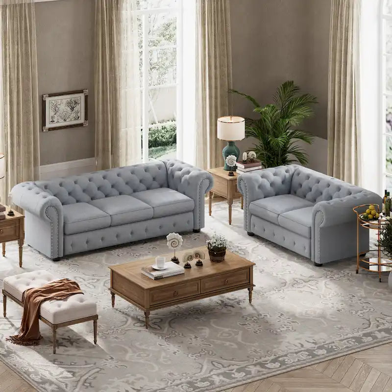 Corvus Aleksis 2-teiliges Chesterfield-Sofa- und Loveseat-Set mit Knopftuftung und gerollten Armlehnen