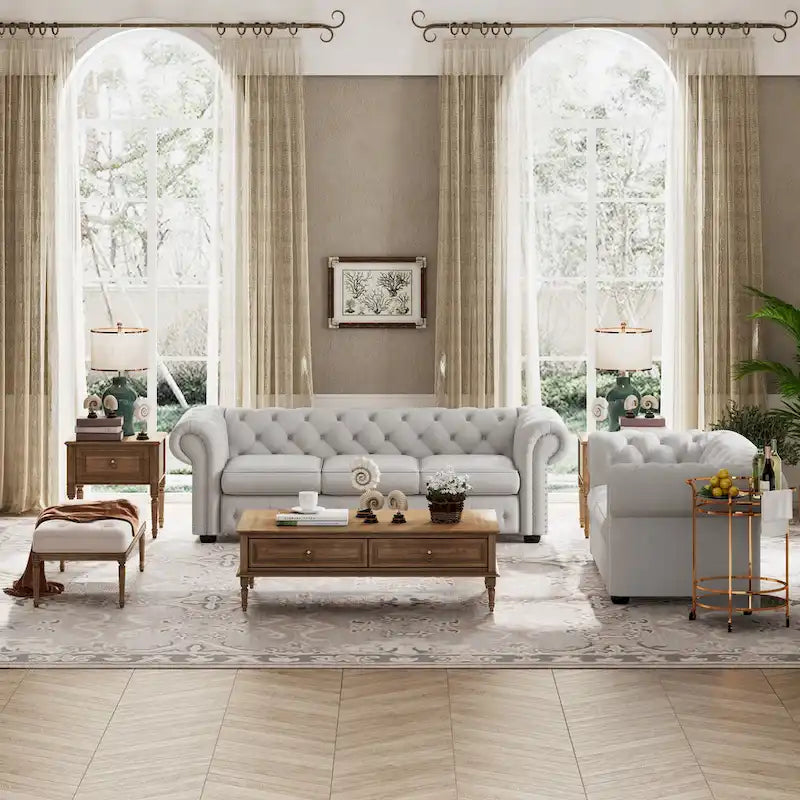 Corvus Aleksis 2-teiliges Chesterfield-Sofa- und Loveseat-Set mit Knopftuftung und gerollten Armlehnen