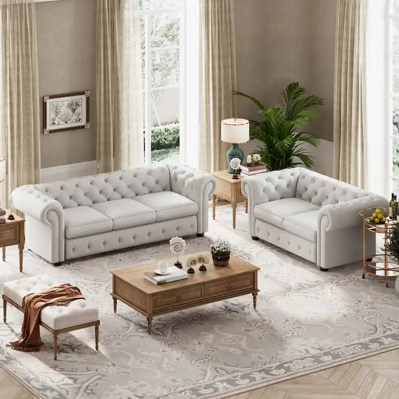 Corvus Aleksis 2-teiliges Chesterfield-Sofa- und Loveseat-Set mit Knopftuftung und gerollten Armlehnen