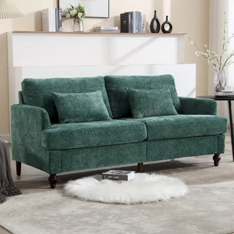 HOMEFUN chenillegestoffeerde moderne 2-zitsbank uit het midden van de 20e eeuw met houten frame voor de woonkamer